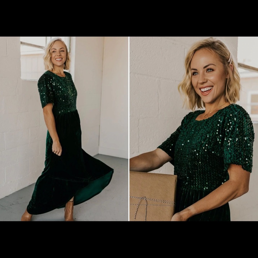 Roolee green sequin velvet dress
